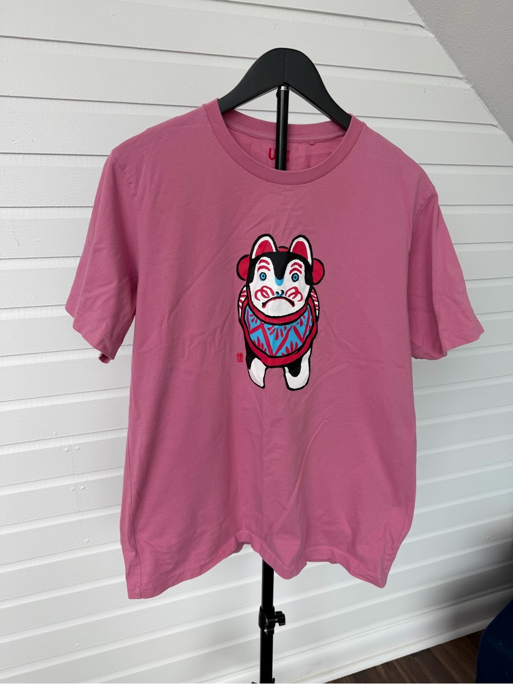 Uniqlo UT Inuhariko Japanese Folk Art Dog Graphic T Shirt Pink Large L